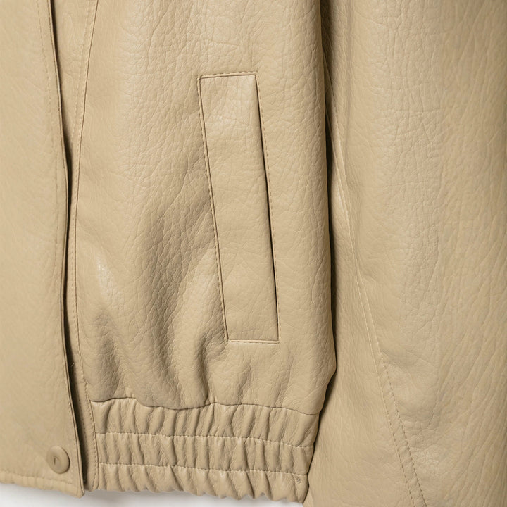 Women Short Blouson in Leather Look with Double Row and Elastic Hem Mune Fashion
