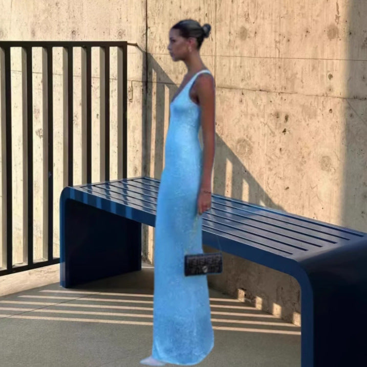 Women Nan Slim Fit Sheath Evening Dress with Spaghetti Straps and Subtle Glitter Effect Mune Fashion