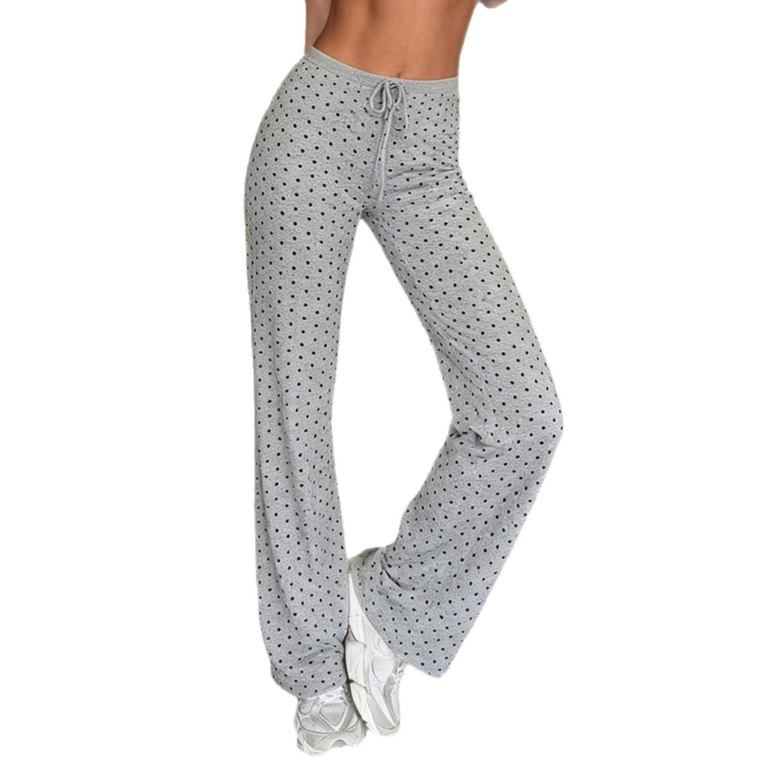 Women's Wide Lounge Pants with Drawstring, High Waist and Polka Dot Texture Mune Fashion