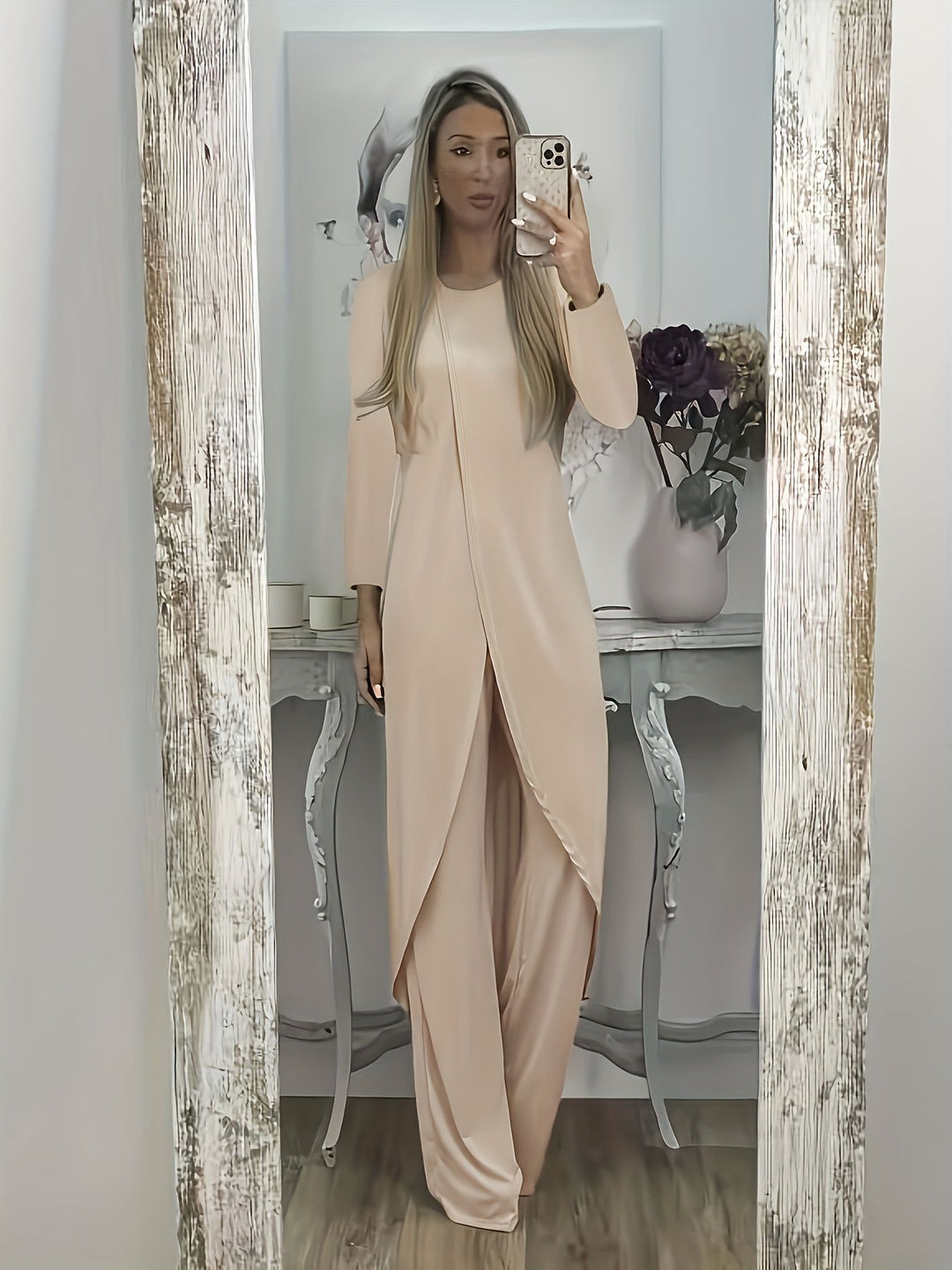 Women Elegant Maxi Dress with Wrap Look, Asymmetric Draping and Front Slit Mune Fashion