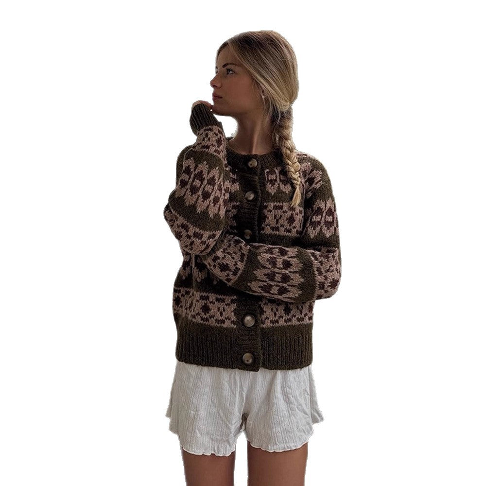 Women’s Norwegian pattern cardigan with button placket and ribbed hem Mune Fashion