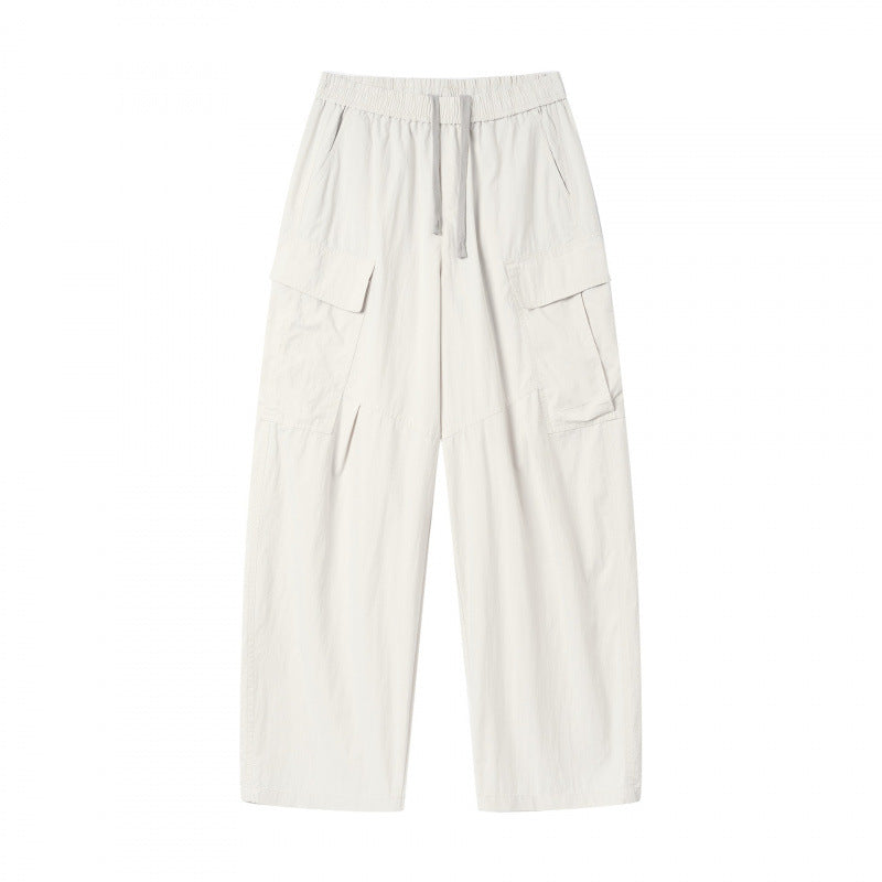 Unisex Wide Cargo Pants with Elastic Waistband, Drawstring and Patch Flap Pockets Mune Fashion