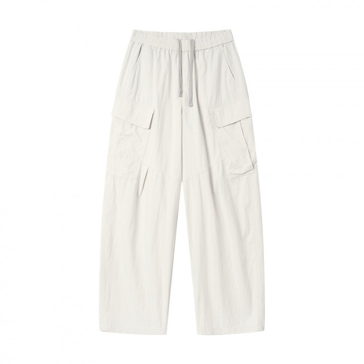 Unisex Wide Cargo Pants with Elastic Waistband, Drawstring and Patch Flap Pockets Mune Fashion