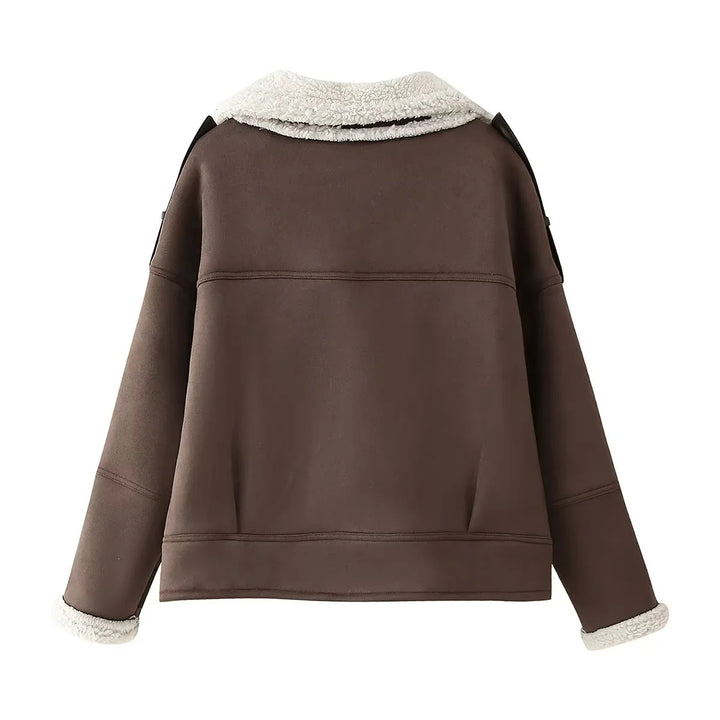 Women's short aviator jacket in aviator look with teddy lining, large shawl collar and adjustable cuffs Mune Fashion