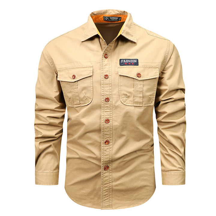 Men's  utility long-sleeve cotton work shirt with dual chest pockets Mune Fashion
