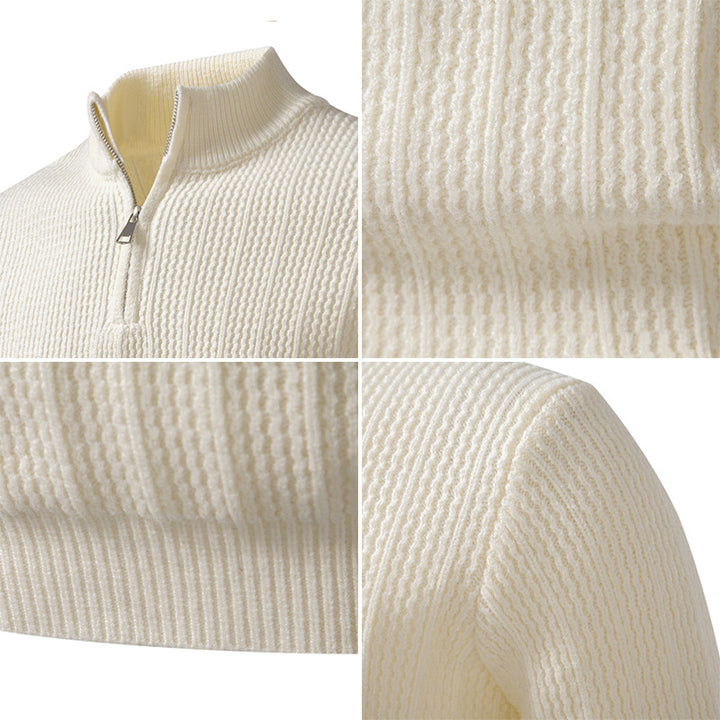 Men's fine-structured half-zip pullover with stand-up collar, ribbed textured knit and slim fit Mune Fashion