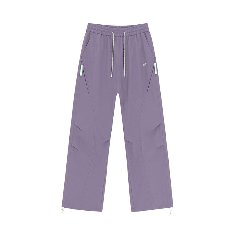 Women's Wide Utility Training Pants with Elastic Waistband, Zipper Pockets & Adjustable Hem Mune Fashion