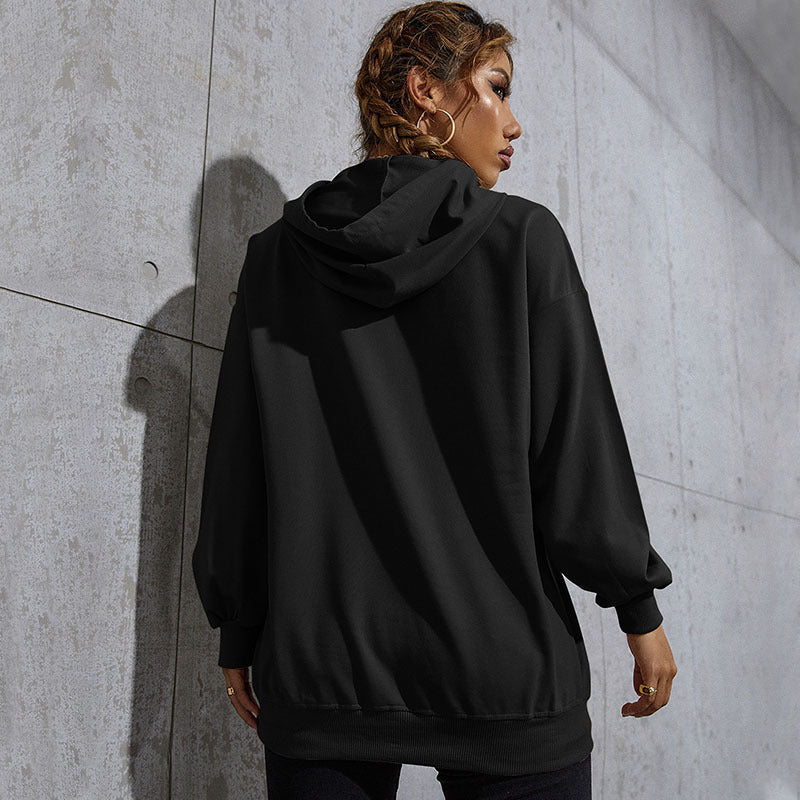 Women's Oversized Hoodie with Heart EKG Print and Kangaroo Pocket Mune Fashion