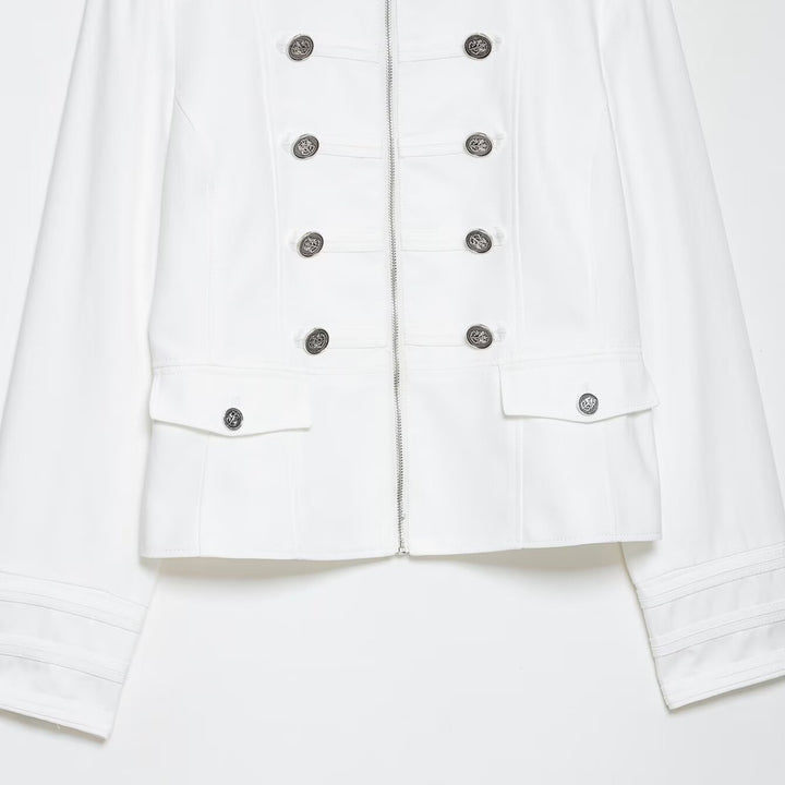 Women's Short Jacket in Officer Style with Stand Collar and Decorative Button Rows Mune Fashion