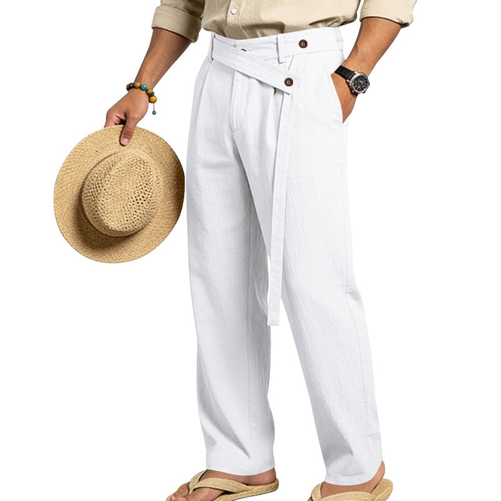 Men's wide linen pants with wrap waistband, high waist and casual leg Mune Fashion