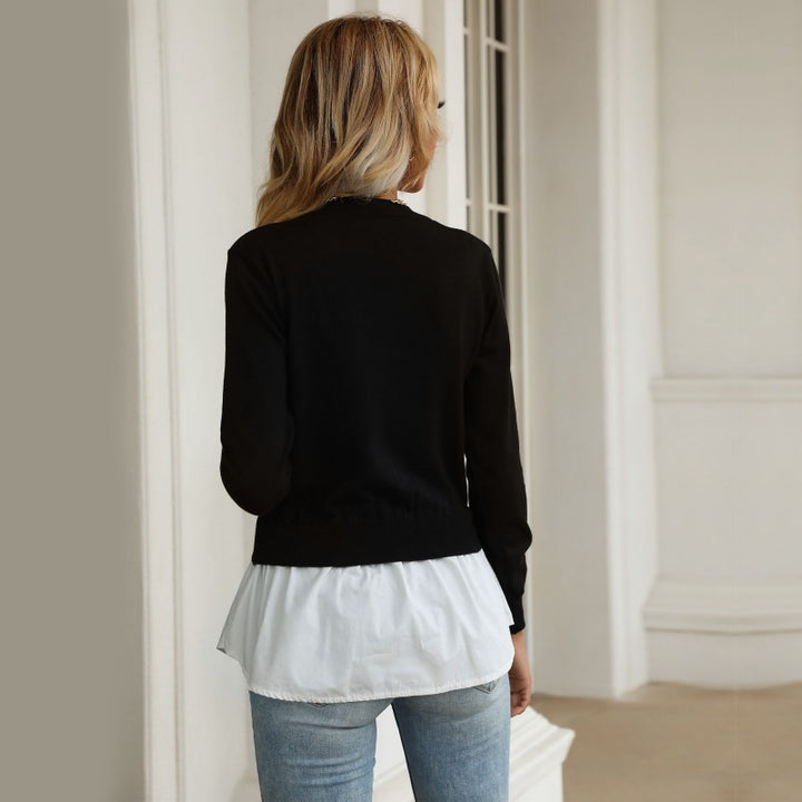 Women's Layering Sweater with Shirt Look and Fine Knit Mune Fashion