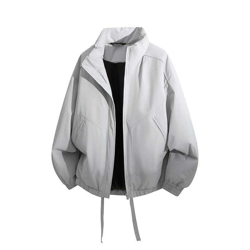 Men's Oversized Windbreaker Bomber Jacket with Drawstring and Stand-Up Collar Mune Fashion