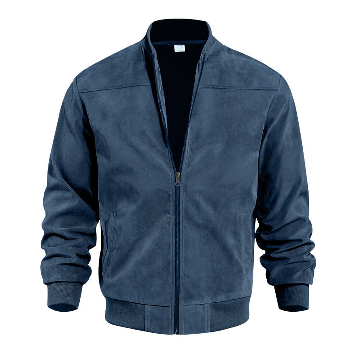 Men's suede bomber jacket with stand-up collar, ribbed cuffs, and full zip Mune Fashion