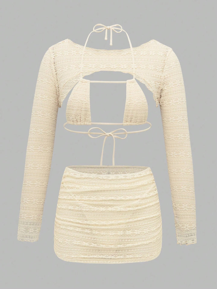 Women's bikini set with long-sleeved top and high-cut skirt Mune Fashion