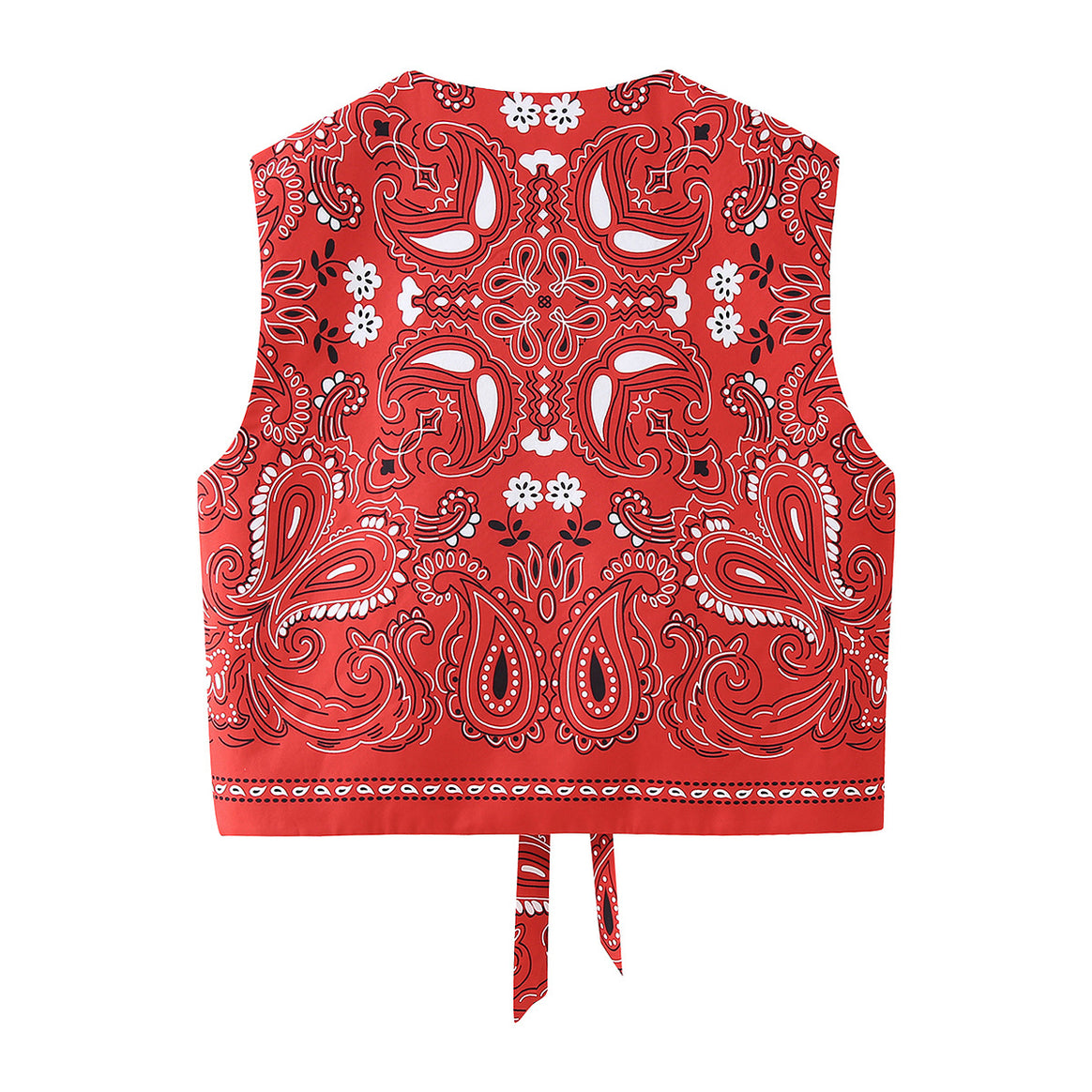 Women's sleeveless bandana print crop vest with double bow tie closure Mune Fashion