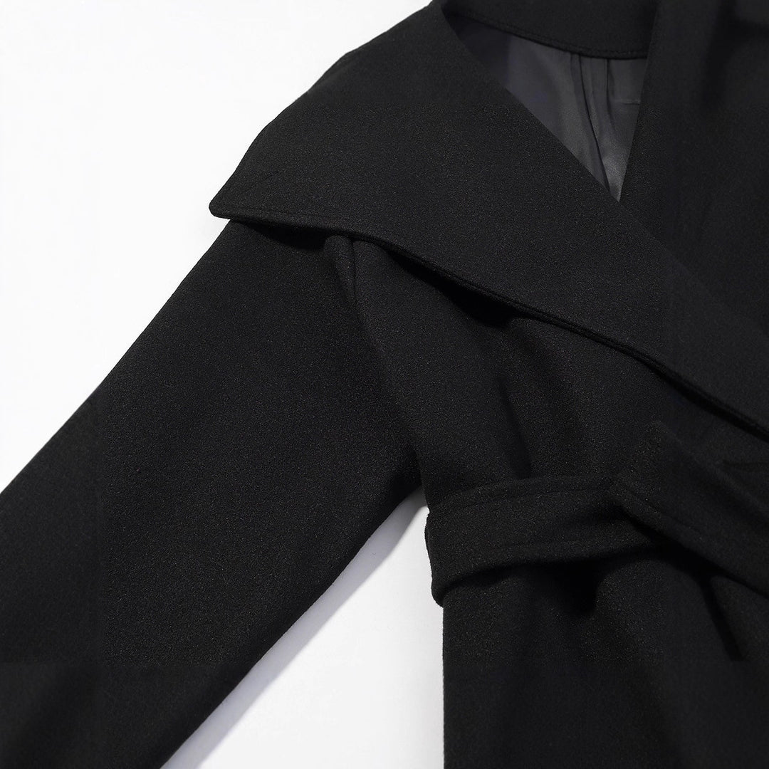 Women's Short Wrap Coat with Oversized Shawl Collar and Tie Belt Mune Fashion