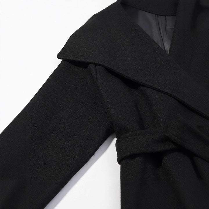 Women's Short Wrap Coat with Oversized Shawl Collar and Tie Belt Mune Fashion