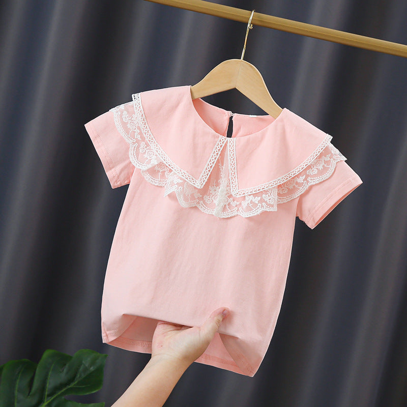 Girls blouse with elegant lace collar and playful ruffles Mune Fashion