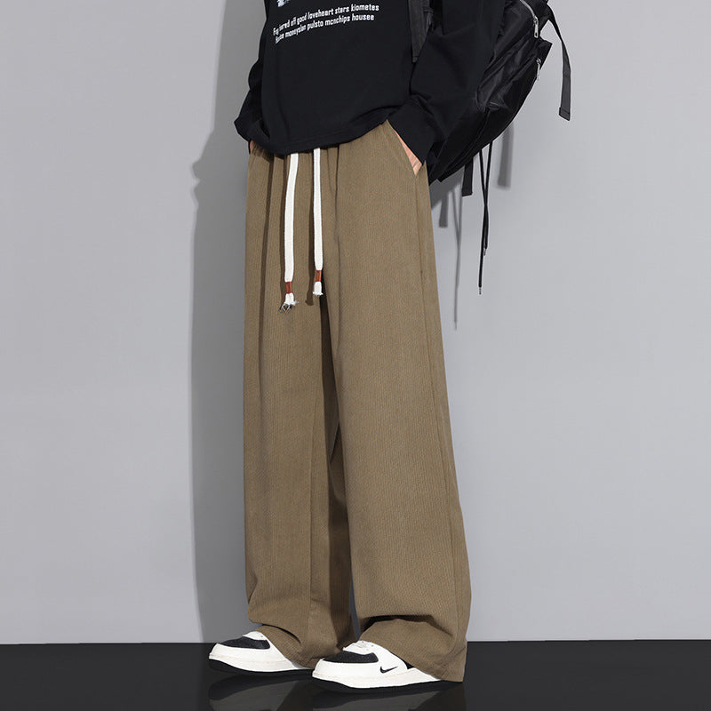 Women's Wide-Cut Fabric Pants with Drawstring