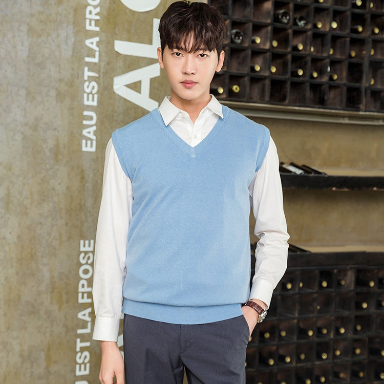 Men's Sleeveless Fine Knit Vest with V-Neck and Fine Cotton Blend Mune Fashion