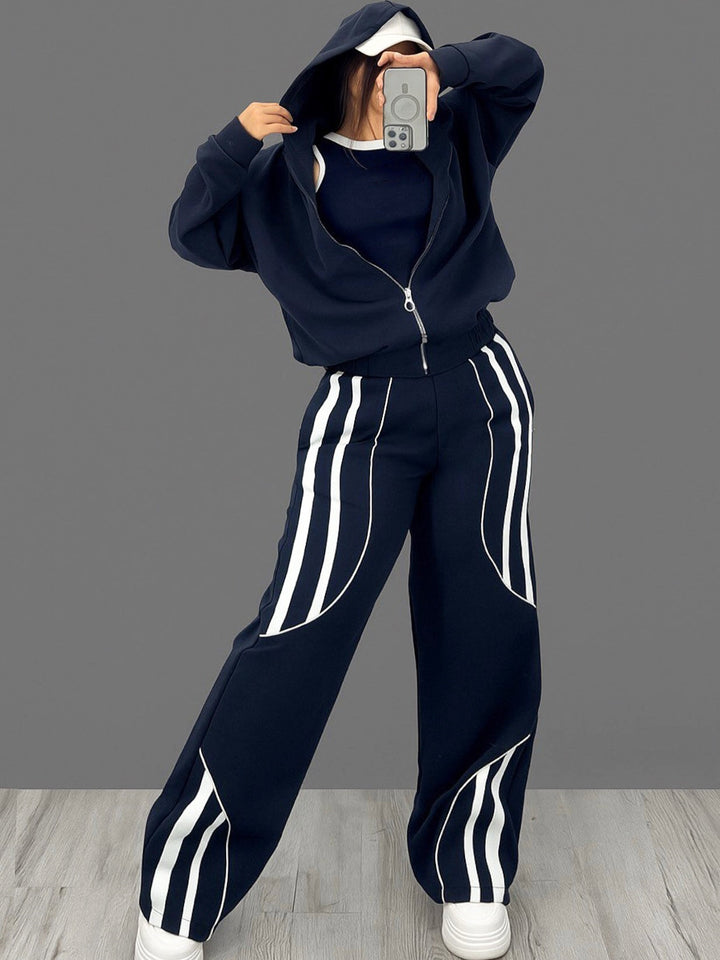 Women's Oversize Hooded Sweat Jacket with Zipper and Wide Track Pant Set Mune Fashion