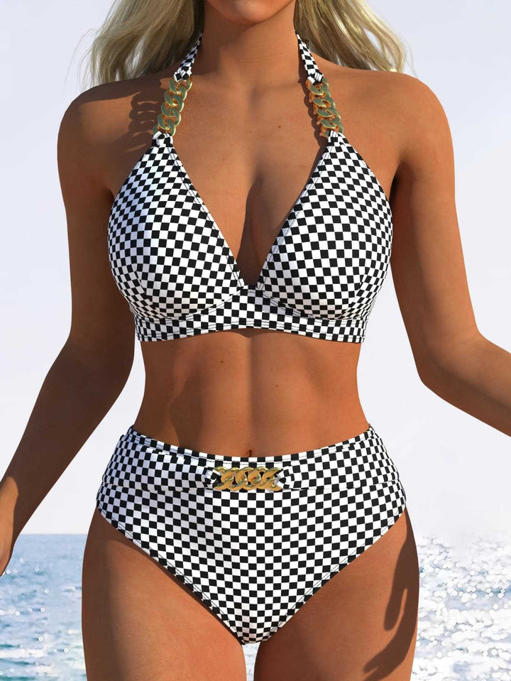 Women's Triangle Bikini with Adjustable Ties and Trendy Wave Pattern Mune Fashion