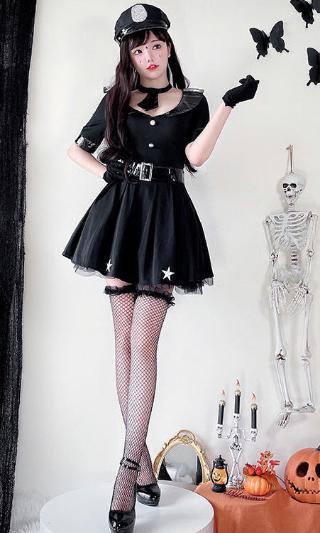 Women's Police Costume Dress with Stylish Cap and Prison Belt Mune Fashion