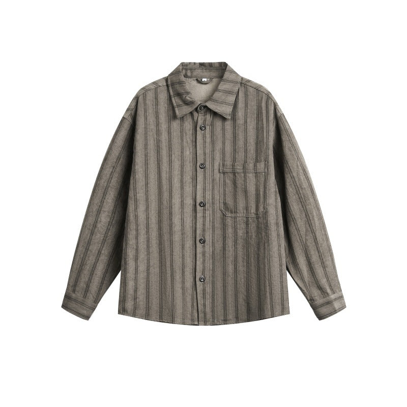 Men's Loose Shirt Jacket with Vertical Pinstripes and Applied Chest Pocket Mune Fashion