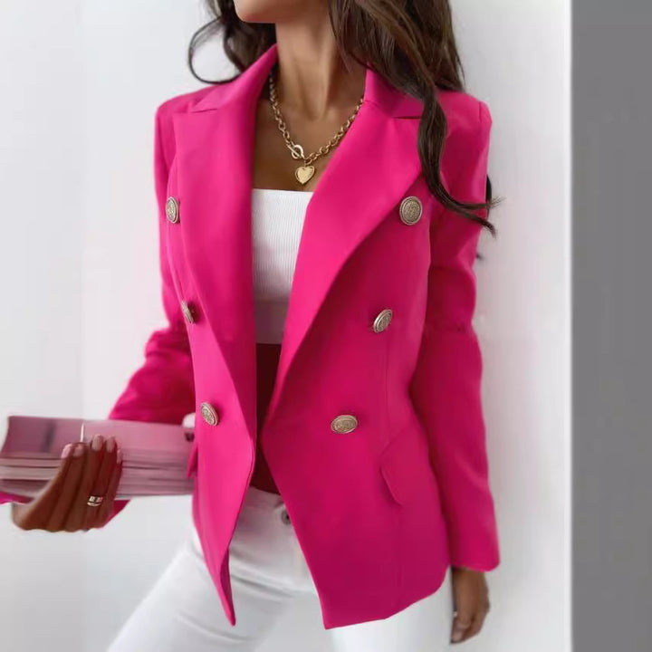Women's Double-Breasted Blazer with Notched Collar, Structured Fit and Decorative Buttons Mune Fashion