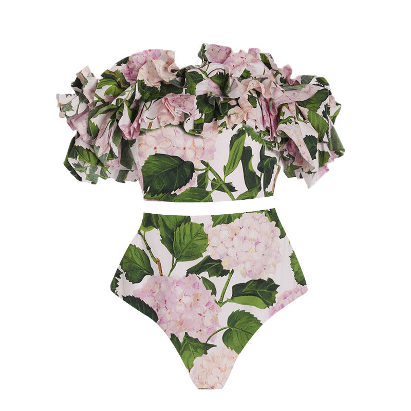 Ladies' one-piece swimsuit with voluminous ruffle details and floral design Mune Fashion
