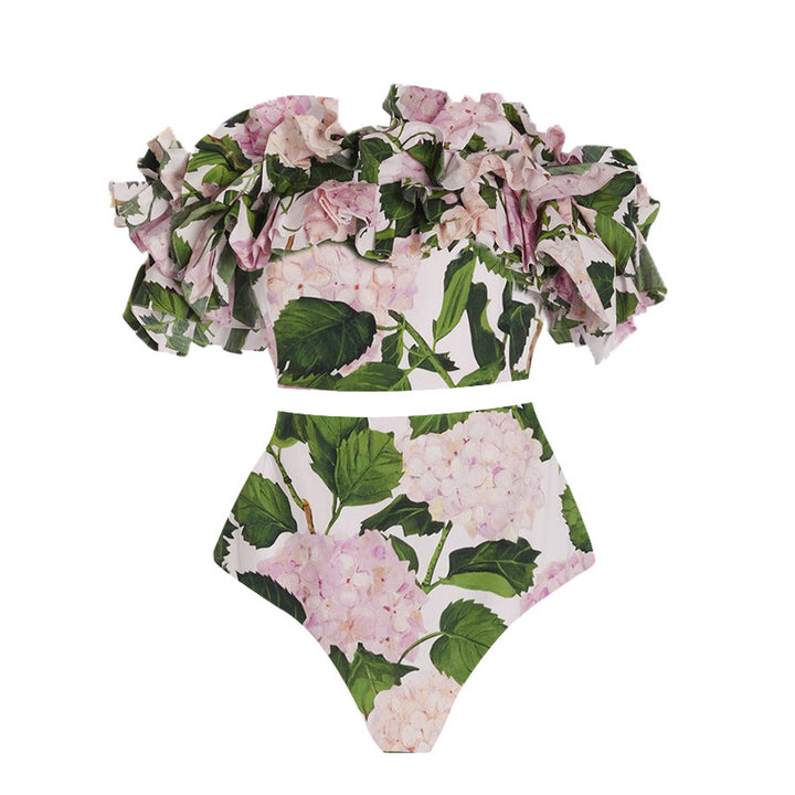 Ladies' one-piece swimsuit with voluminous ruffle details and floral design Mune Fashion