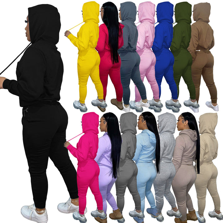 Women's Hooded Lounge Set with Kangaroo Pocket Tailored Jogging Pants and Cuffs Mune Fashion