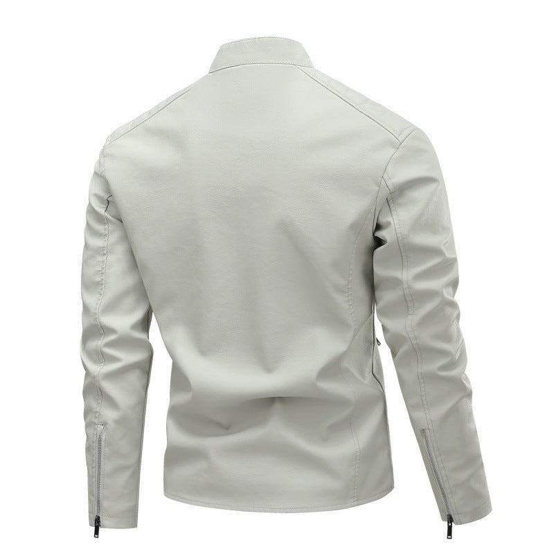 Men's Fashion Faux Leather Jacket with Stand-Up Collar and High-Quality Zippers Mune Fashion