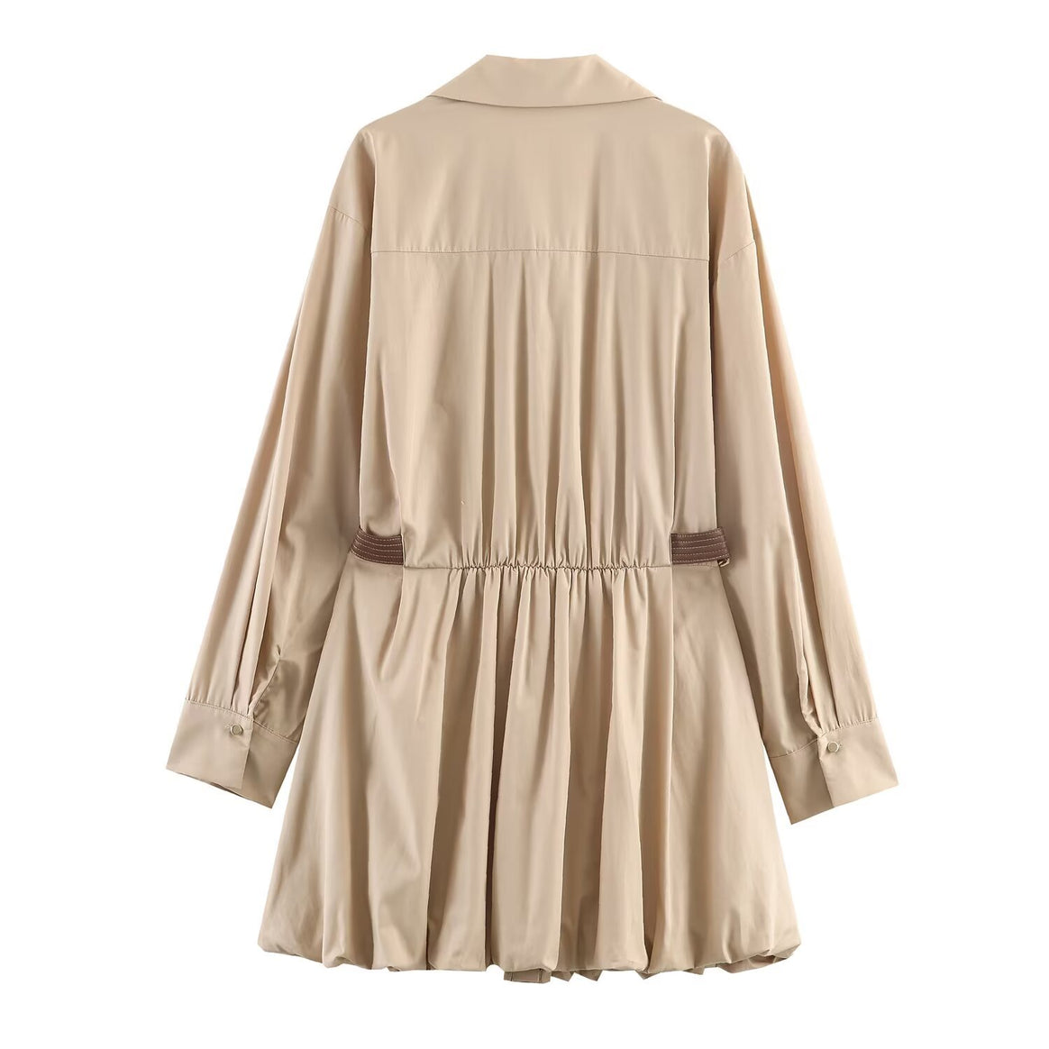 Women's Shirt Dress with Pleated Skirt and Side Decorative Straps Mune Fashion
