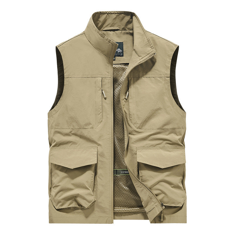 Men's Utility Outdoor Vest with Multiple Pockets, Mesh Lining & Stand Collar Mune Fashion