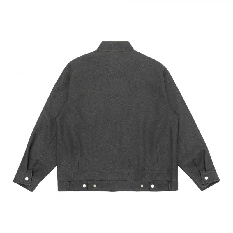 Unisex Boxy Shirt Jacket in Worker Style with Stand Collar, Front Zipper and Flap Pockets Mune Fashion