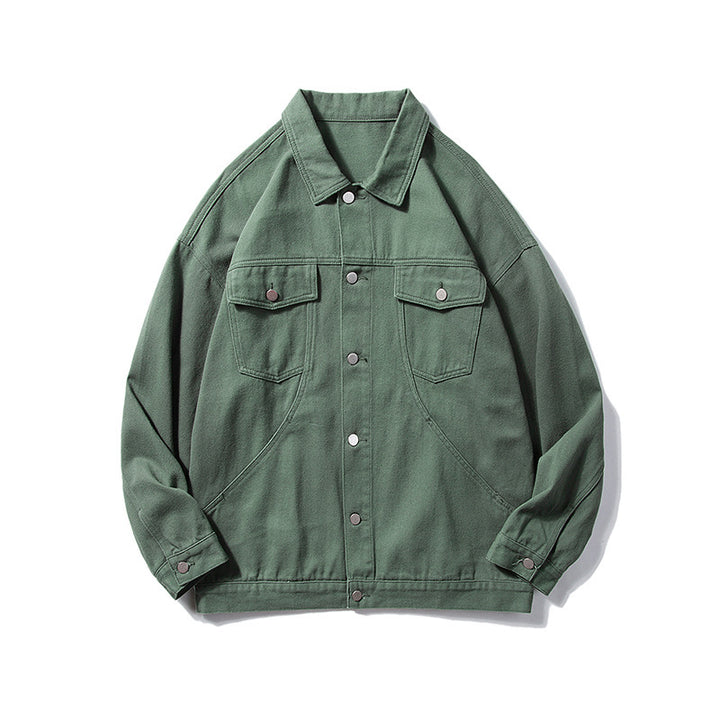Men's Oversized Canvas Utility Jacket with Snap Front, Patch Chest Pockets, and Raglan Sleeves Mune Fashion