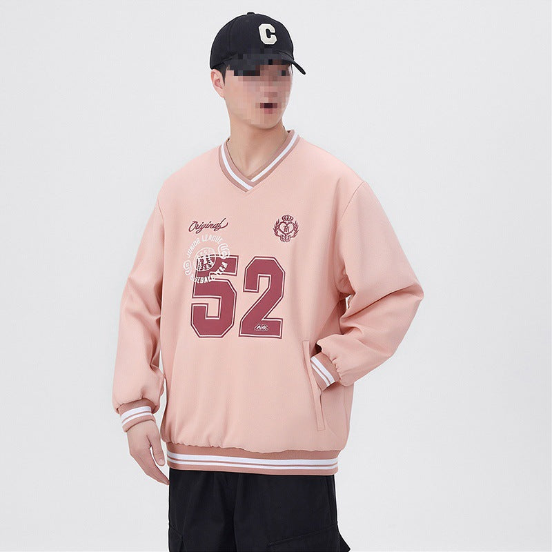 Men's Oversized V-Neck Sports Sweatshirt in College Look with Striped Cuffs Mune Fashion