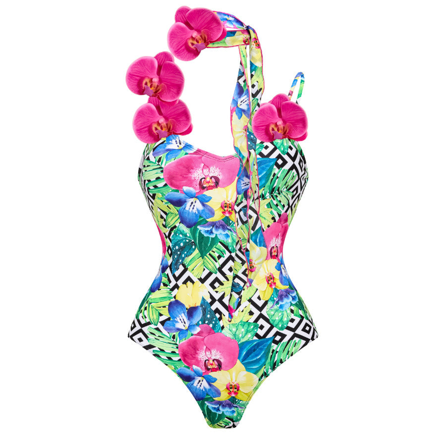 Women Flower Pattern Swimsuit and Skirt Set Mune Fashion