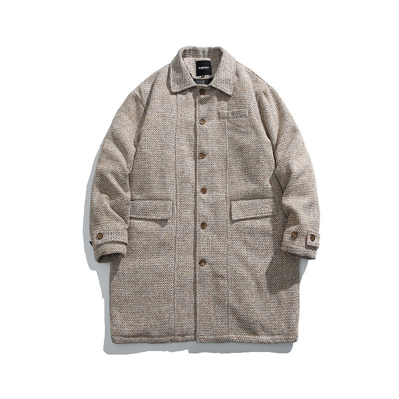 Unisex Kastiger Oversize Wool Blend Coat with Herringbone Pattern, Shirt Collar and Button Placket Mune Fashion