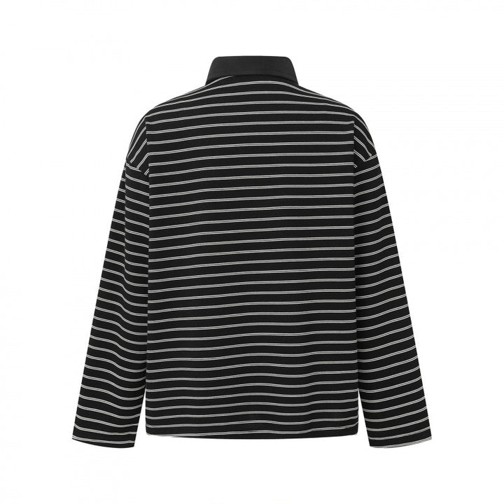 Unisex Long Sleeve Polo Shirt in Oversized Cut made from Cotton Jersey with Stripes and Henley Button Placket Mune Fashion