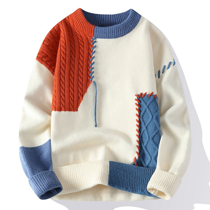 Unisex oversized knit sweater with cable pattern and decorative stitching Mune Fashion