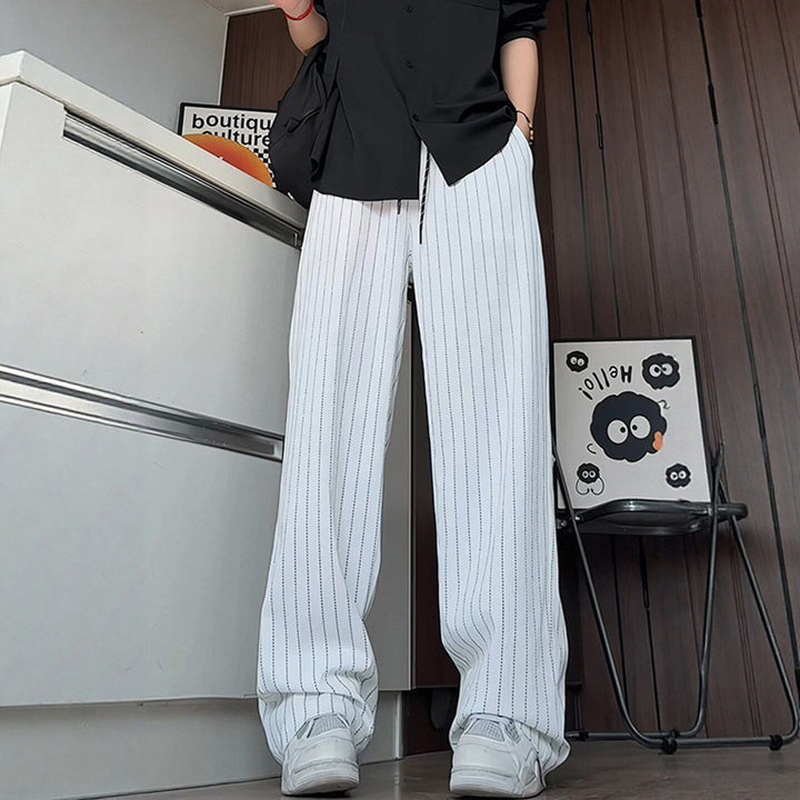 Women's Comfortable Knit Pants with Vertical Stripes Mune Fashion
