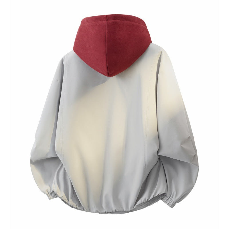Men's Oversize Layered Look Bomber Jacket with Contrasting Hooded Inner Jacket and Elastic Hem Mune Fashion