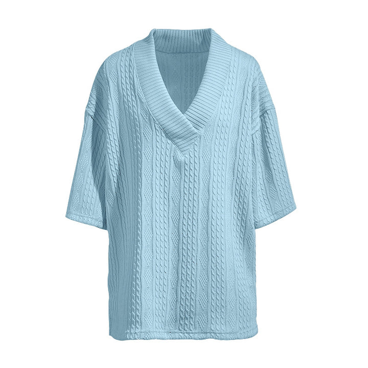 Ladies knit pullover with shawl collar and cable pattern Mune Fashion
