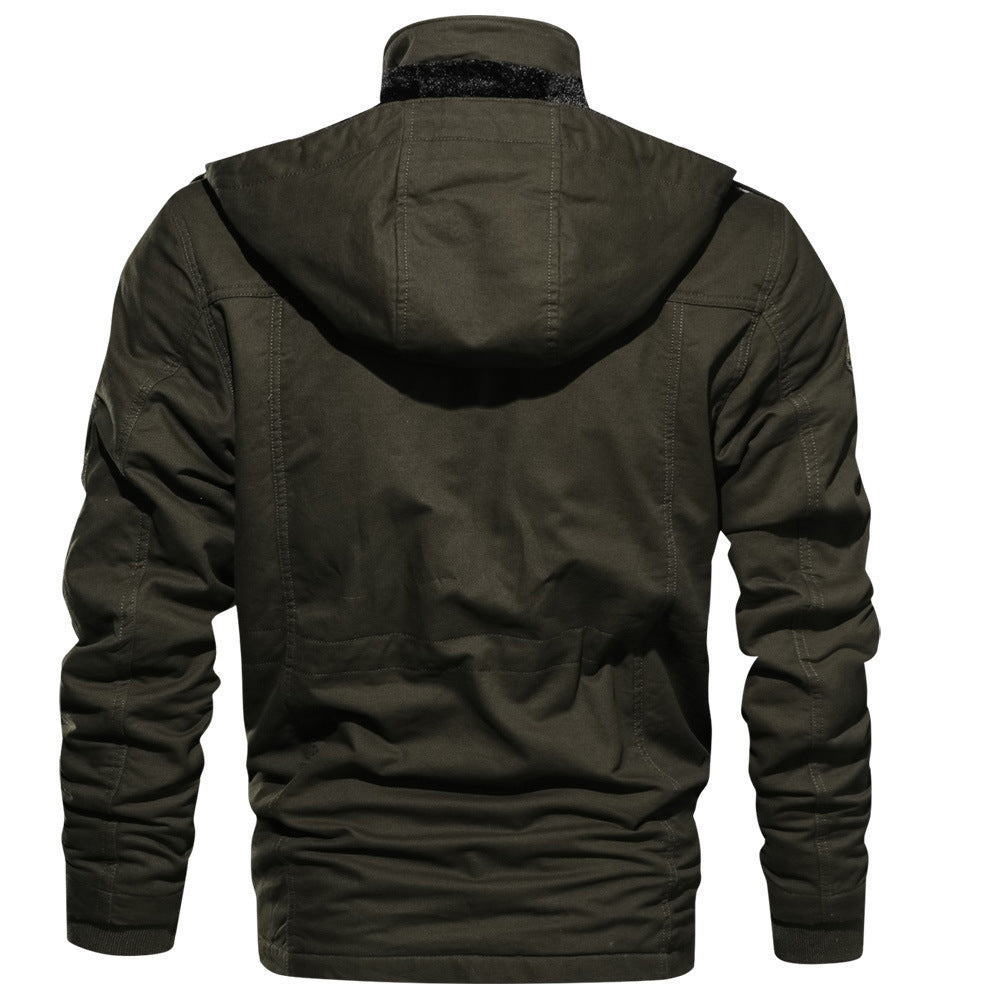 Men's multifunctional canvas field jacket with teddy fleece lining, hood, and utility pockets Mune Fashion