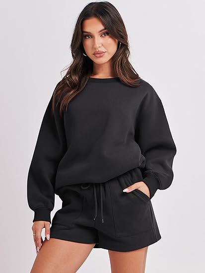 Women's Casual Sweat Set with Oversized Sweatshirt and High-Waisted Shorts Mune Fashion