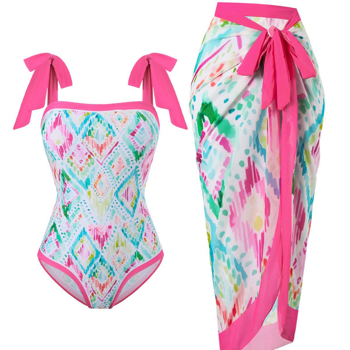 Women's swimsuit with floral design and transparent wrap skirt Mune Fashion