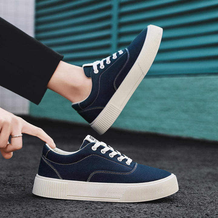 Unisex Light Canvas Low-Top Sneakers with Thick Platform Rubber Sole Mune Fashion
