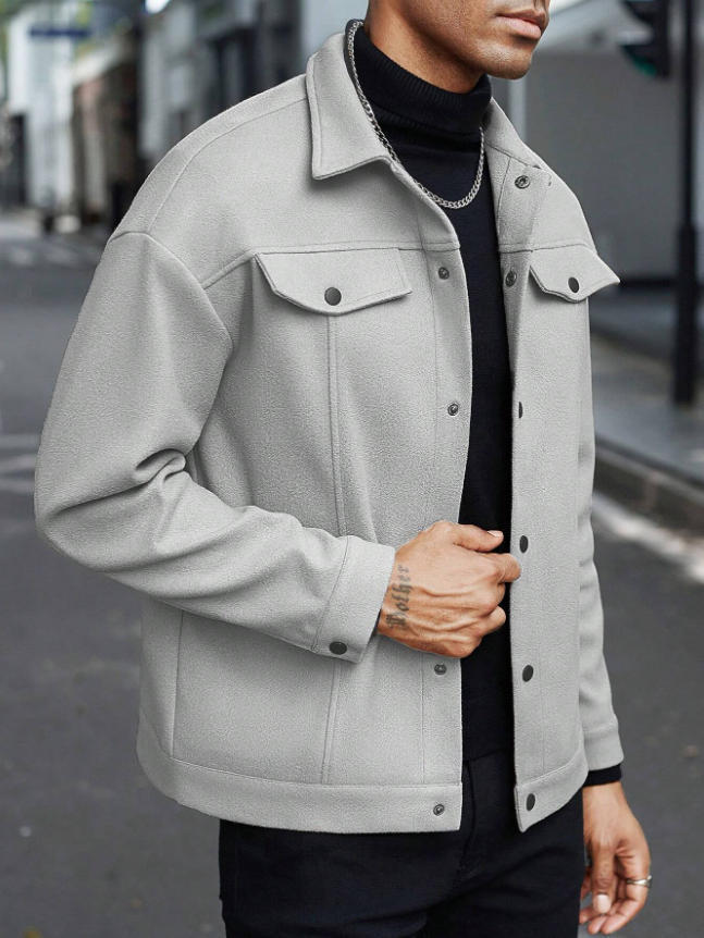 Men's wool look overshirt jacket in shacket style with chest pockets and button placket Mune Fashion